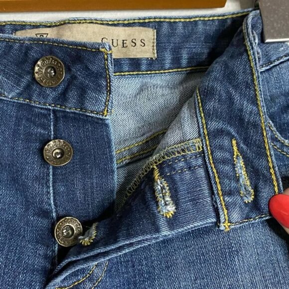 Guess Women’s Button Fly Distressed Bermuda Denim Shorts - Picture 2 of 6